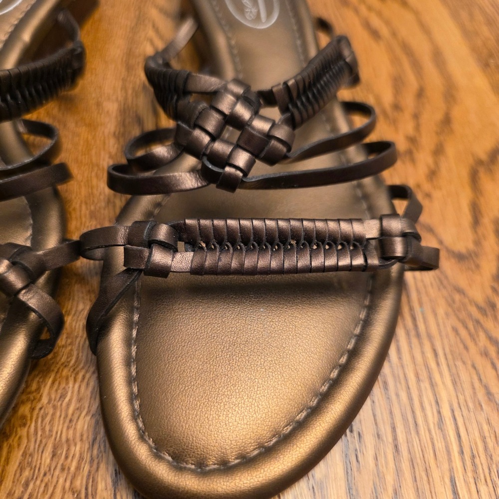 Talbots Bronze Metallic Strappy Woven Stacked Heel Flat Sandals Sz 6.5 Grecian - Picture 3 of 7